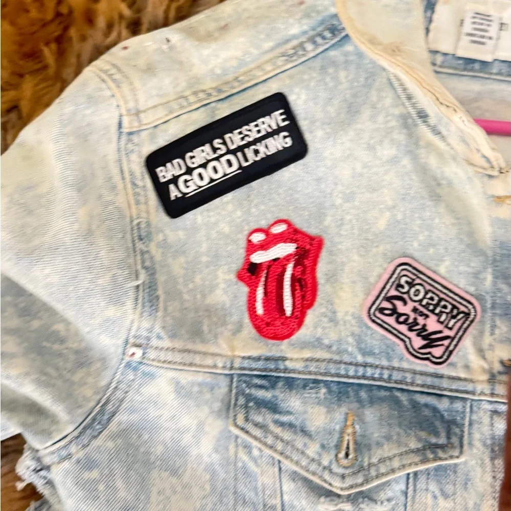 One-of-One Custom Distressed Denim Jacket | Hand Painted + Patchwork Streetwear - Picture 3 of 5